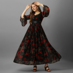 Floral Printed Bell Sleeves Maxi Dress