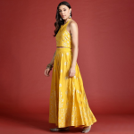 Printed Ready to Wear Halter Neck Smocked Lehenga & Blouse With Dupatta