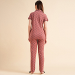 Peach-Coloured & White Floral Printed Pure Cotton Night Suits